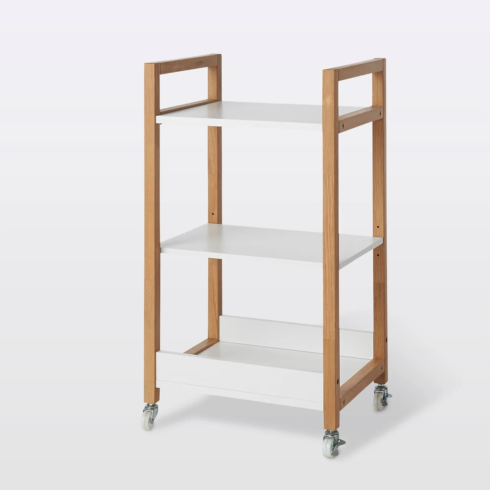 Trolley salle de bain vue de cote avec roulettes transparentes