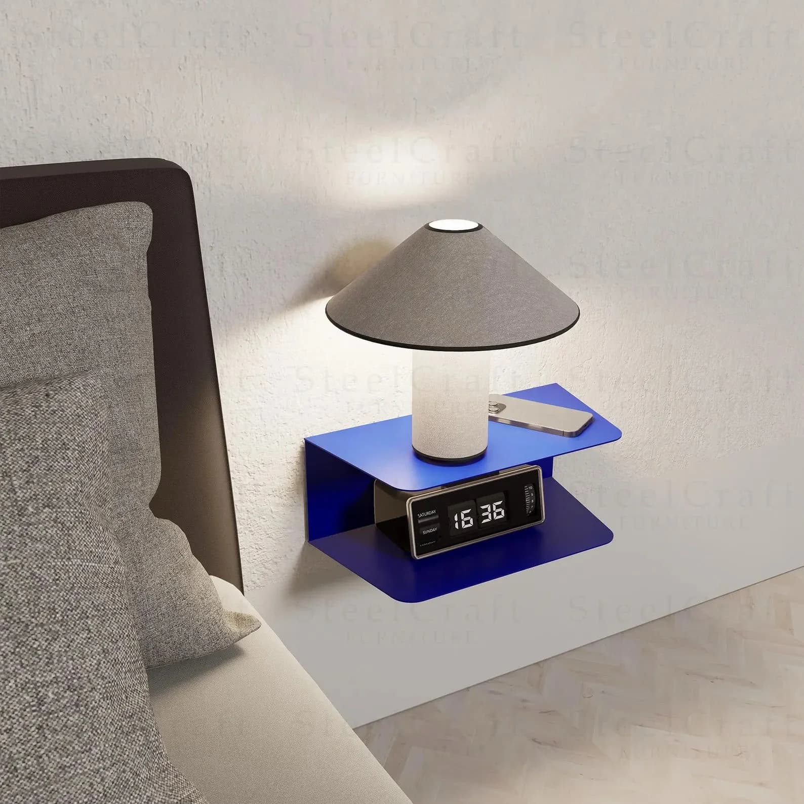 Table de chevet murale flottante bleue cobalt - vue principale