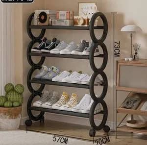 Etagere chaussures anneaux noirs roulettes vue angle