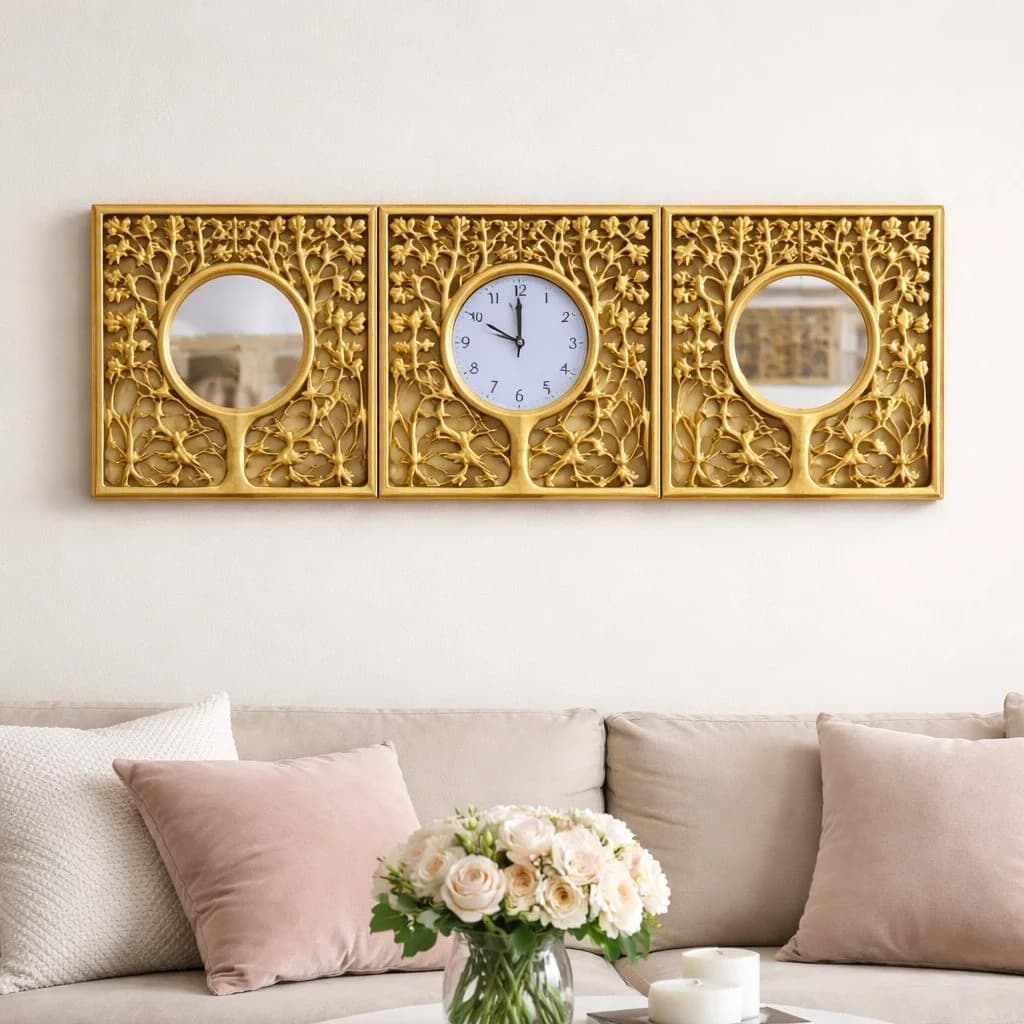 Set deco murale dore mise en situation salon