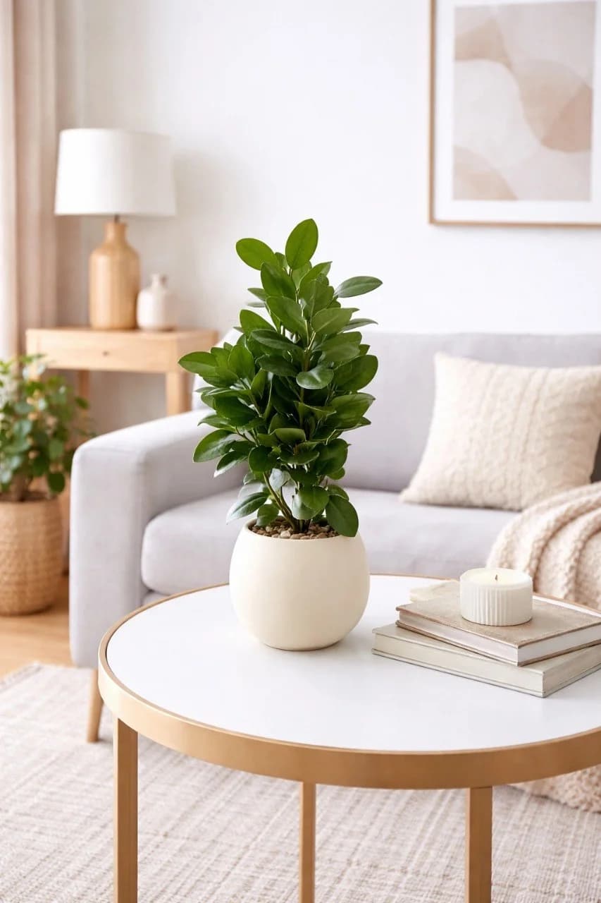 Plante artificielle pot ceramique blanc vue de cote