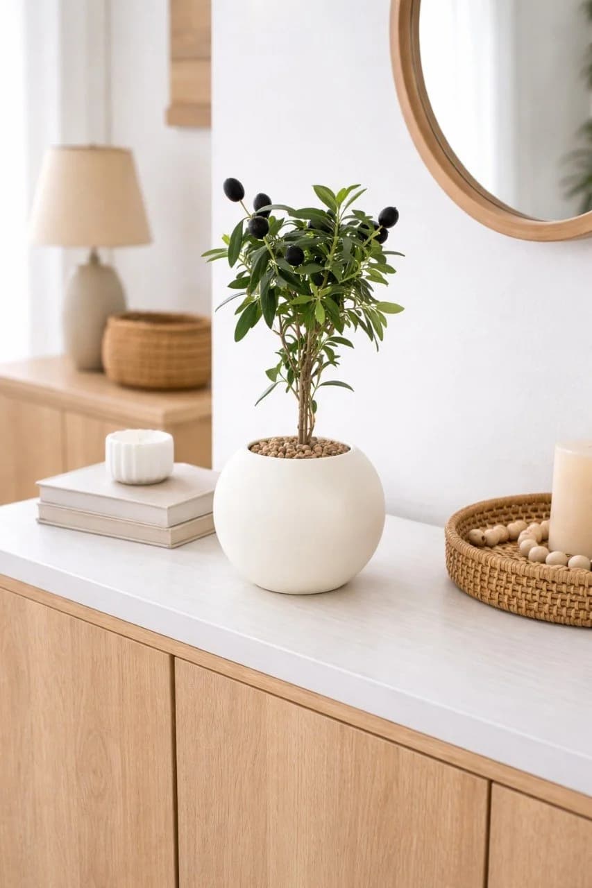 Plante artificielle pot ceramique blanc mise en situation bureau