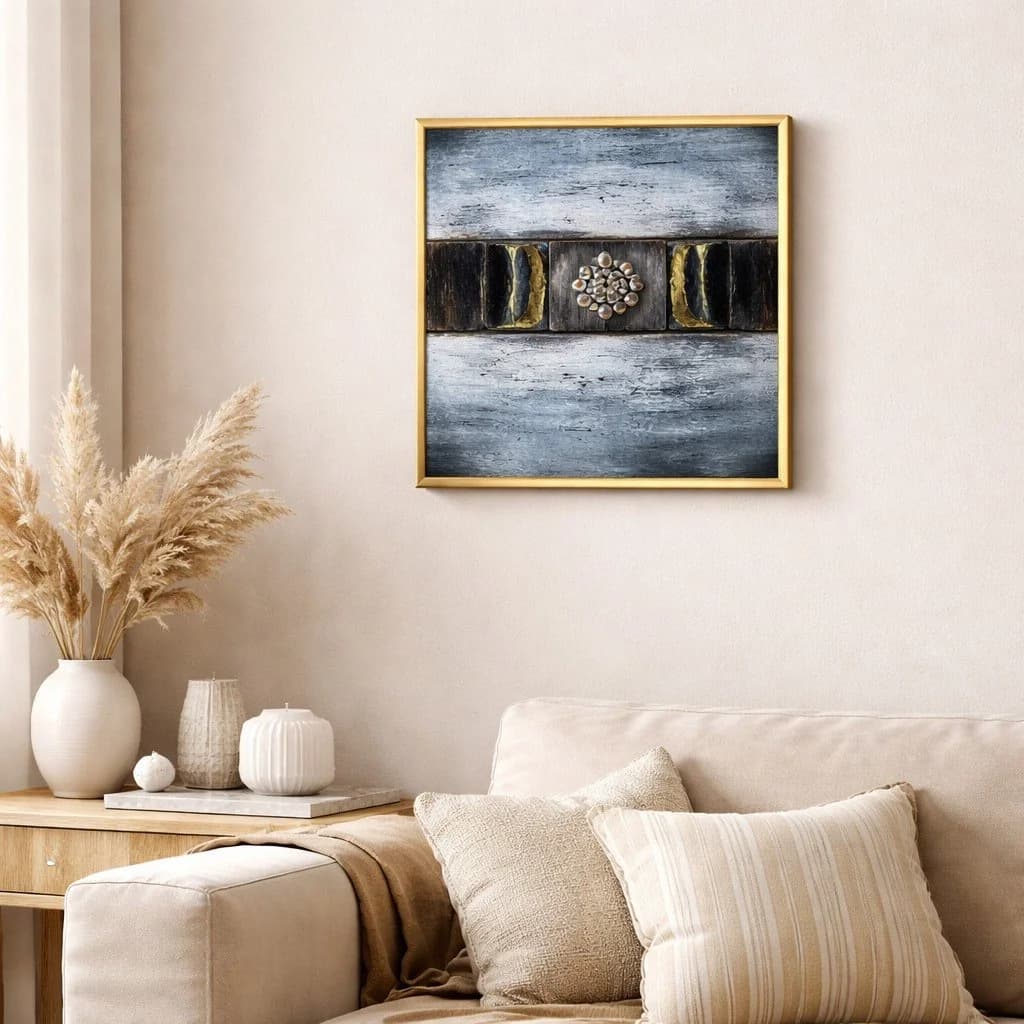 Tableau art abstrait cadre doré vue principale