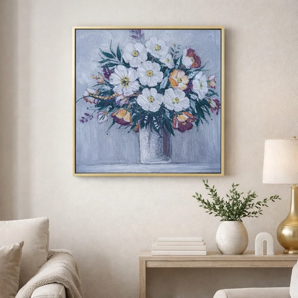 Détail cadre doré tableau art abstrait minimaliste