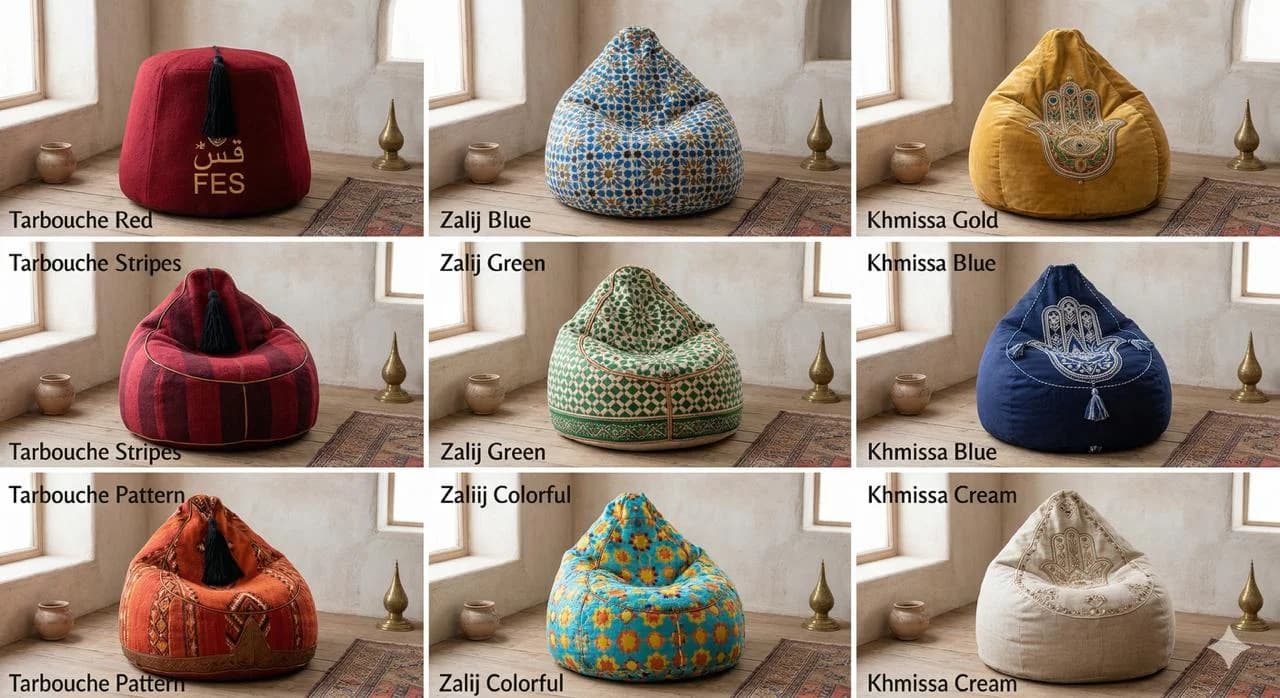 Collection poufs tricotés multicolores